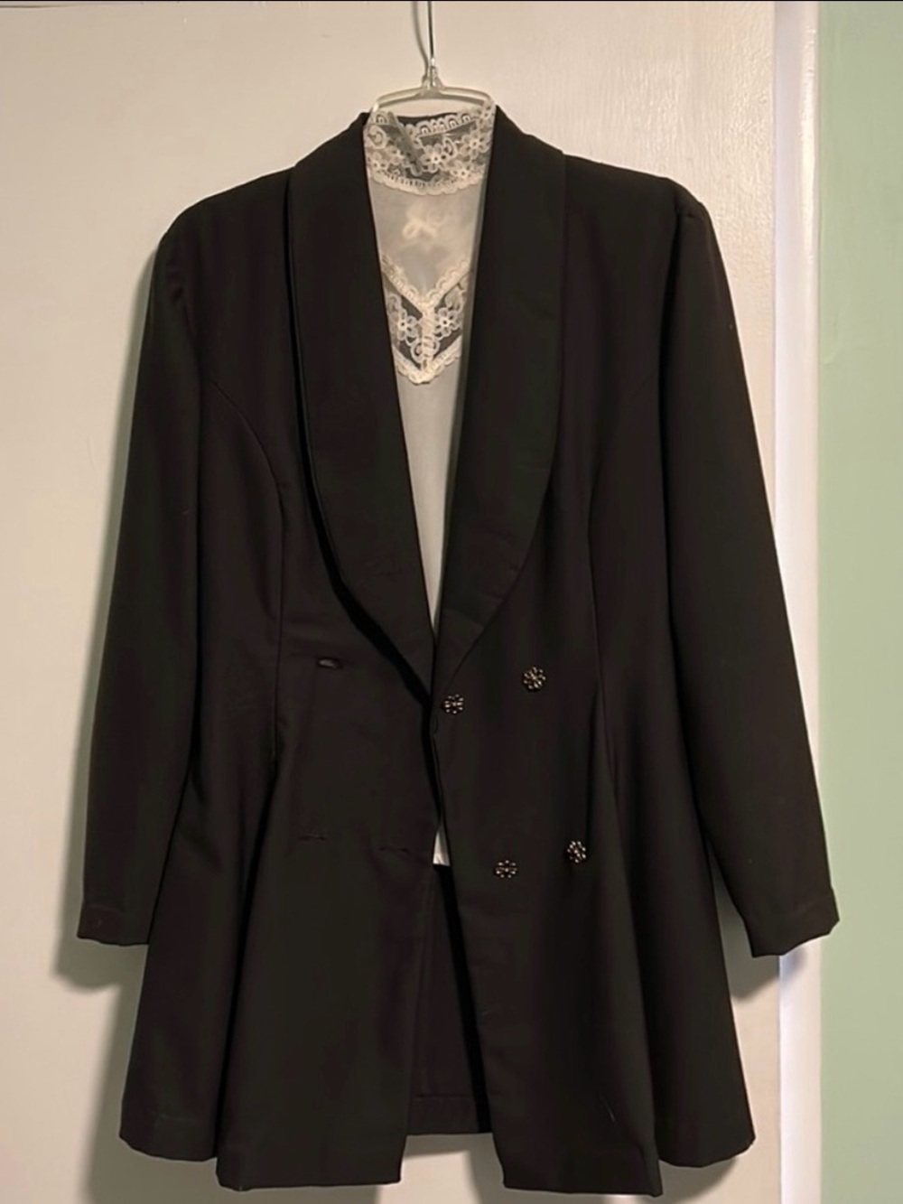 Vintage Handmade Black Longline Double Breasted Blazer S